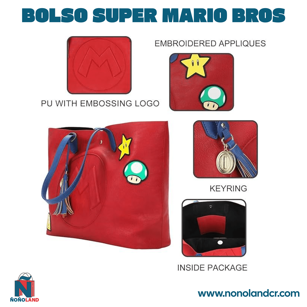 Bolso Super Mario Bros Power - Up Patches Women's Red Tote - ÑoñolandCR