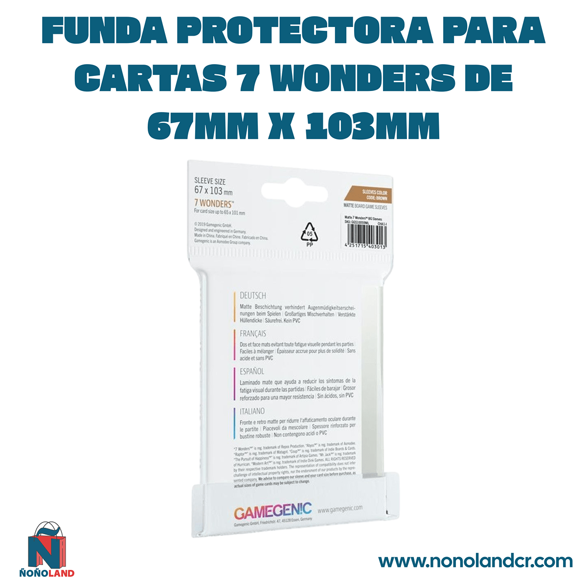Funda protectora para cartas 7 Wonders de 67mm x 103mm - ÑoñolandCR